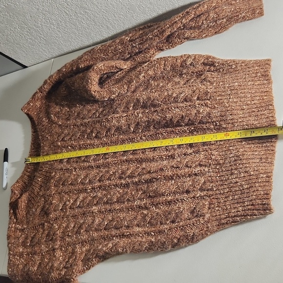 Liz Claiborne Womens Sweater Size L Wool Blend Brown Cable Knit Crew Neck Bibbed - Picture 6 of 8